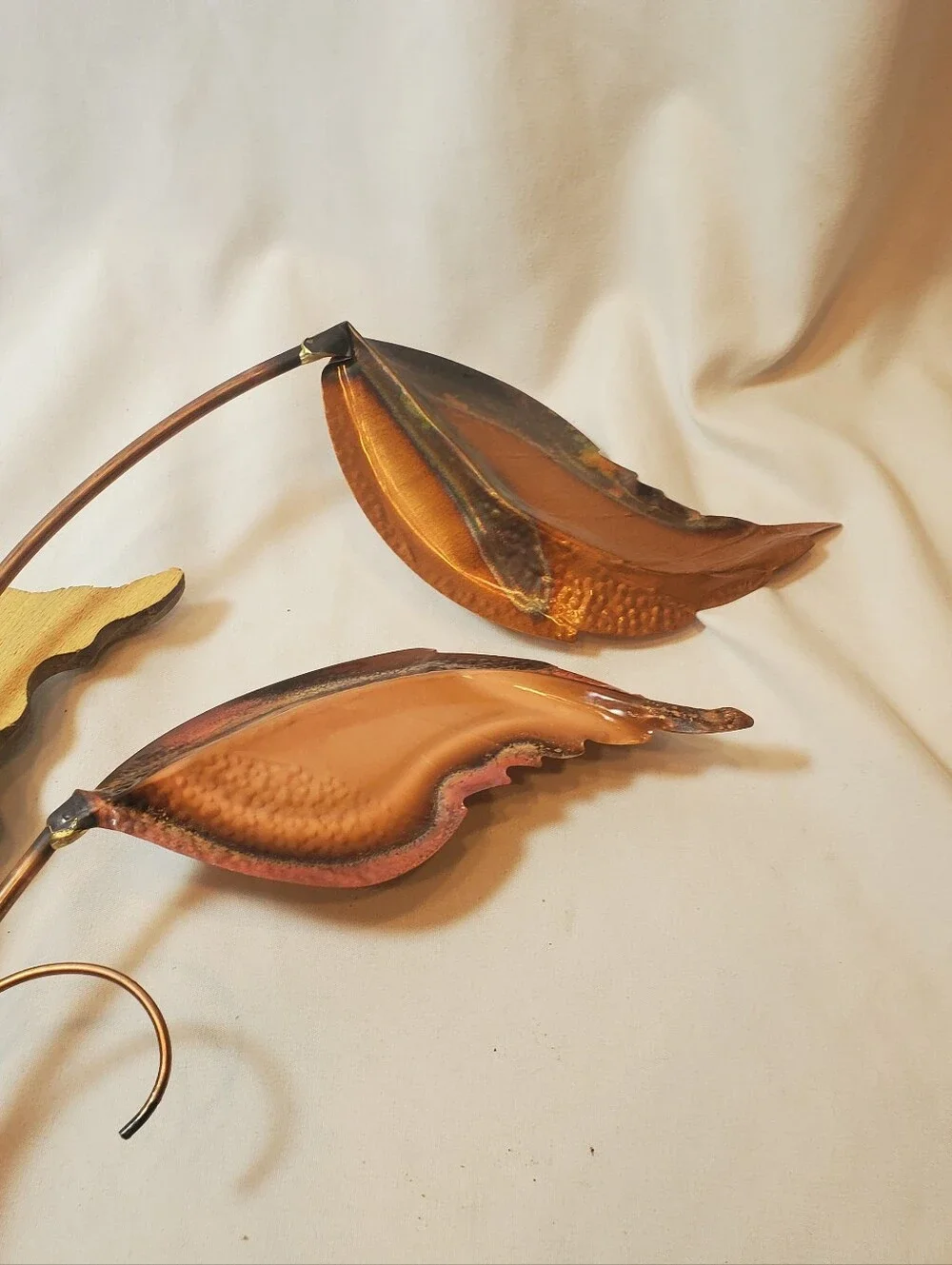 Metal & Wood Vintage Leaves Wall Hanging Brass & Copper MCM 19
